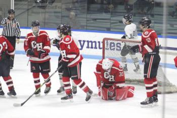 The Camden Hills ice hockey team during its Feb. 5 game. (Courtesy Molly Cole)