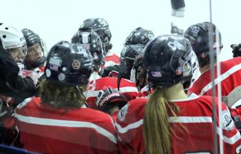 The Camden Hills ice hockey team during its Feb. 5 game. (Courtesy Molly Cole)