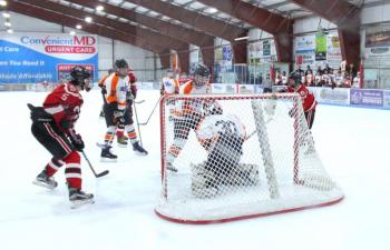 The Camden Hills ice hockey team in its Feb. 8 game against Brewer. (Courtesy Molly Cole)