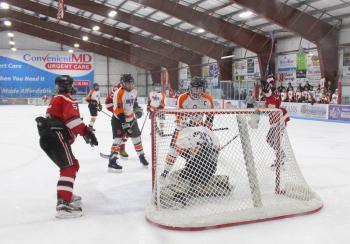 The Camden Hills ice hockey team in its Feb. 8 game against Brewer. (Courtesy Molly Cole)