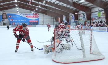 The Camden Hills ice hockey team in its Feb. 8 game against Brewer. (Courtesy Molly Cole)