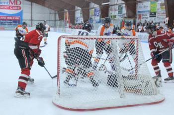 The Camden Hills ice hockey team in its Feb. 8 game against Brewer. (Courtesy Molly Cole)