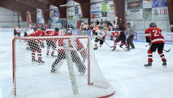 The Camden Hills ice hockey team in its Feb. 8 game against Brewer. (Courtesy Molly Cole)