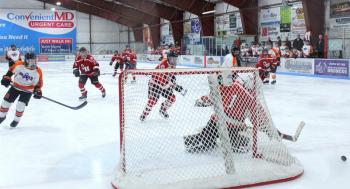 The Camden Hills ice hockey team in its Feb. 8 game against Brewer. (Courtesy Molly Cole)