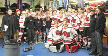 The Camden Hills ice hockey team in its Feb. 15 game against Hampden Academy. (Courtesy Molly Cole)