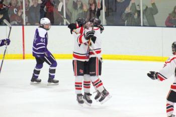 The Camden Hills ice hockey team in its Feb. 15 game against Hampden Academy. (Courtesy Molly Cole)