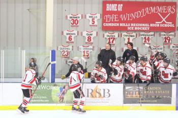 The Camden Hills ice hockey team in its Feb. 15 game against Hampden Academy. (Courtesy Molly Cole)