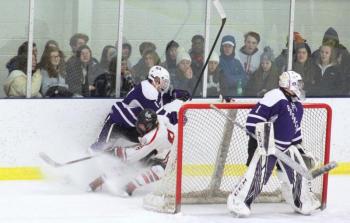 The Camden Hills ice hockey team in its Feb. 15 game against Hampden Academy. (Courtesy Molly Cole)