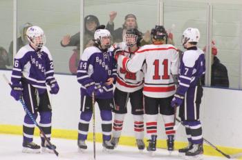 The Camden Hills ice hockey team in its Feb. 15 game against Hampden Academy. (Courtesy Molly Cole)