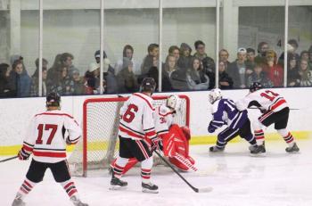 The Camden Hills ice hockey team in its Feb. 15 game against Hampden Academy. (Courtesy Molly Cole)