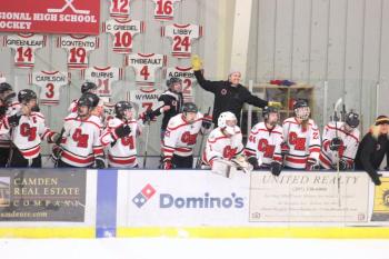 The Camden Hills ice hockey team in its Feb. 15 game against Hampden Academy. (Courtesy Molly Cole)