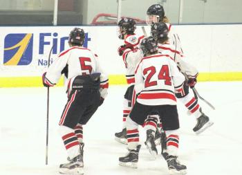 The Camden Hills ice hockey team in its Feb. 15 game against Hampden Academy. (Courtesy Molly Cole)