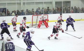 The Camden Hills ice hockey team in its Feb. 15 game against Hampden Academy. (Courtesy Molly Cole)