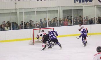 The Camden Hills ice hockey team in its Feb. 15 game against Hampden Academy. (Courtesy Molly Cole)