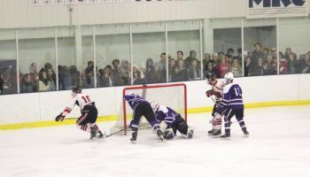 The Camden Hills ice hockey team in its Feb. 15 game against Hampden Academy. (Courtesy Molly Cole)