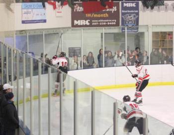 The Camden Hills ice hockey team in its Feb. 15 game against Hampden Academy. (Courtesy Molly Cole)