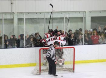 The Camden Hills ice hockey team in its Feb. 15 game against Hampden Academy. (Courtesy Molly Cole)