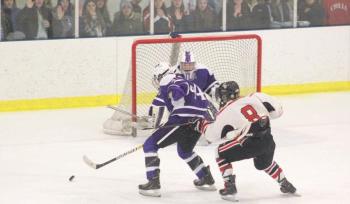 The Camden Hills ice hockey team in its Feb. 15 game against Hampden Academy. (Courtesy Molly Cole)