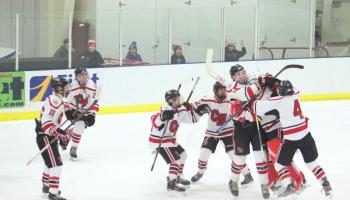 The Camden Hills ice hockey team in its Feb. 15 game against Hampden Academy. (Courtesy Molly Cole)