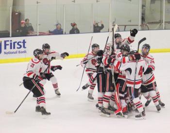 The Camden Hills ice hockey team in its Feb. 15 game against Hampden Academy. (Courtesy Molly Cole)