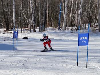 Camden Hills alpine skier Marlie Berard at the KVAC championship Feb. 5. (Courtesy Mike Smith)