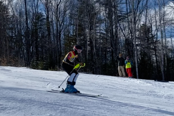 Camden Hills alpine skier Oscar Horovitz at the KVAC championship Feb. 8. (Courtesy Mike Smith)