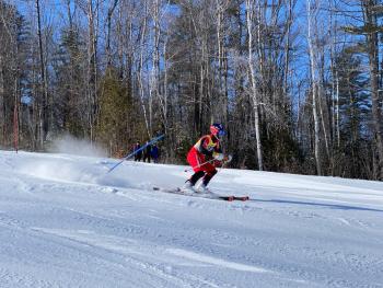 Camden Hills alpine skier Caellen Roberts at the KVAC championship Feb. 8. (Courtesy Mike Smith)