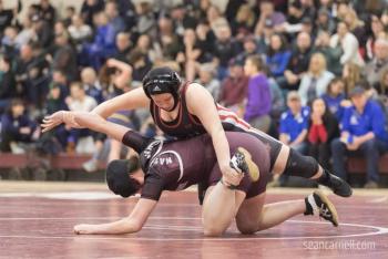 A scene from the girls wrestling state championships Feb. 19. (Courtesy Sean Carnell)