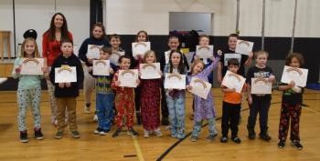 Recognized for Teamwork are FRONT ROW: Naomi Thompson, Finn Eddy, Jude Whitney, Wyatt Earley, Danielle Harvey, Khaleesi Breton, Olive Grierson, Kia Liddell, Aiden Linscott, Legare Cuyler. BACK ROW: Principal Ainslee Riley, Charlotte Quinn, Jameson Fournier, Eliana Bernaquer, Jonathan Holom, Oliver Quinn, Trevor Farrington. (Photo courtesy Thomaston Grammar School)