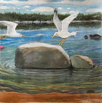 “Seagulls and The Store” - watercolor by Suzi Thayer available as a print or note card. Courtesy of the artist Suzi Thayer
