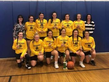 The Medomak seventh and eighth grade travel basketball team at the Boothbay tournament. Back row, from left are head coach Jen Hatch, Katherine McKenney, Audrey Jackson, Maya Cannon, Lilly Christ, Eliza Luce and assistant Andrea Williamson. Front row, from left are Kytana Williamson, Erica Waite, Olivia Pelkey, Haley Puchalski, Sara Nelson, Sadie Knight.