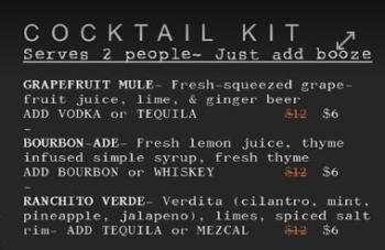 A cocktail Kit from 40 Paper. Screenshot of menu courtesy 40 Paper.