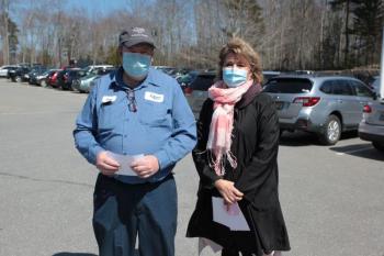 Dean Curtis, maintenance worker, left, with regional chief operating officer, Cindy Wade, RN. (Photo courtesy Quarry Hill)