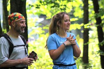Abigail Nathan, right, and her father Jeff running a graduation day half-marathon. (Courtesy Ellen Curtis)