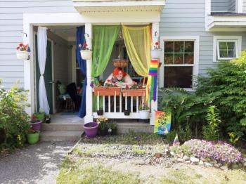 Heather Robinson Goff’s porch and garden. (Photo courtesy OUT Maine)