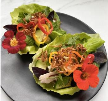 A Meal for Two: Chicken Lettuce Wraps + Nuoc Cham + Basils. Photo courtesy Trilly