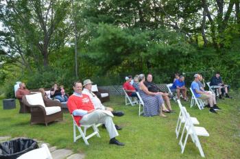 Supporters gather for the announcement. (Photo by Lynda Clancy)