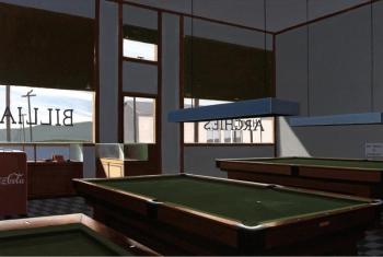 Eric Green painting of Archies poolroom once in Gorham New Hampshire, 1976
