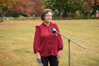 Cheryl Crabtree, one of the organizers, being interviewed about Serve A Neighbor. Photo courtesy Soubanh Phanthay