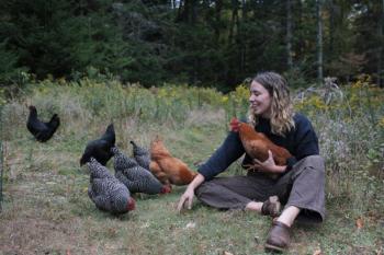 Fiona and her chickens. Photo courtesy Fiona Robins
