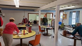 The basement of the legion building was the location for the gift wrapping and preparation. (Photo courtesy of Jeff Sukeforth)