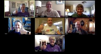 SAGE Maine members from across the state participate in a virtual empowerment self-defense class for older adults facilitated by Prevention Action Change. The class helped them combat the winter doldrums while learning physical self-defense skills and building community. (Photo courtesy Equality Maine)