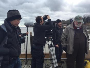 Josh Gerritsen and crew on the set of the Maine-shot horror movie ‘Island Zero.’ (Photo courtesy Mariah Klapatch)