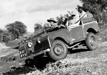 Kenya, 1954: Game warden Denis Zaphiro takes Ernest and Mary Hemingway on safari in his company car, a Series I Land Rover 80. John F. Kennedy Library