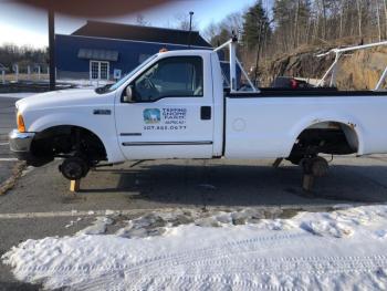 All four tires and wheels were stolen from a 2001 Ford 350 Turbo Diesel pickup truck parked in the lot at the former Walker’s Restaurant in Rockport. (Photo courtesy of Russell Collett, DDS)