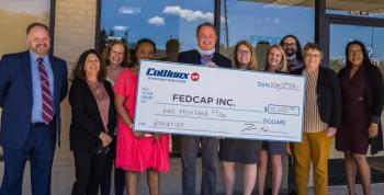 Flanking CoWorx Staffing Services CEO Tim Hartnett during the recent check presentation, are (from left to right): Brian Cummings, Fedcap Placement Specialist; Amy Whipple, CoWorx Sr. Branch Manager; Barbara Shannon, CoWorx Sr. Director Sales & Operations; Sianeh Omeze, Fedcap Program Manager; Serena M. Powell, Fedcap Executive Director; Shannon Emery, Fedcap AVP Programs and Services; Tony Baker, Fedcap Program Manager; Katie Shellene, Fedcap Placement Specialist; and Raissa Kaze, CoWorx Field Recruiter. (Photo courtesy CoWorx Staffing Services)