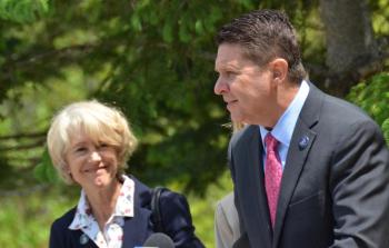 Rep. Vicki Doudera, D-Camden, and Todd Landry, Director of the Office of Child and Family Services. (Photo by Lynda Clancy)