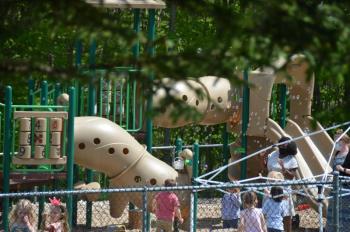 In the background, bubbles were rising above the playground at the Y. (Photo by Lynda Clancy)