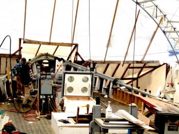 Work continues below the deck of the Ernestina-Morrissey. ART MAYERS/Boothbay Register