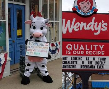 Boothbay Harbor has joined the Central Maine sign war. Photos courtesy Charlotte The Cow and Wendy’s Waterville